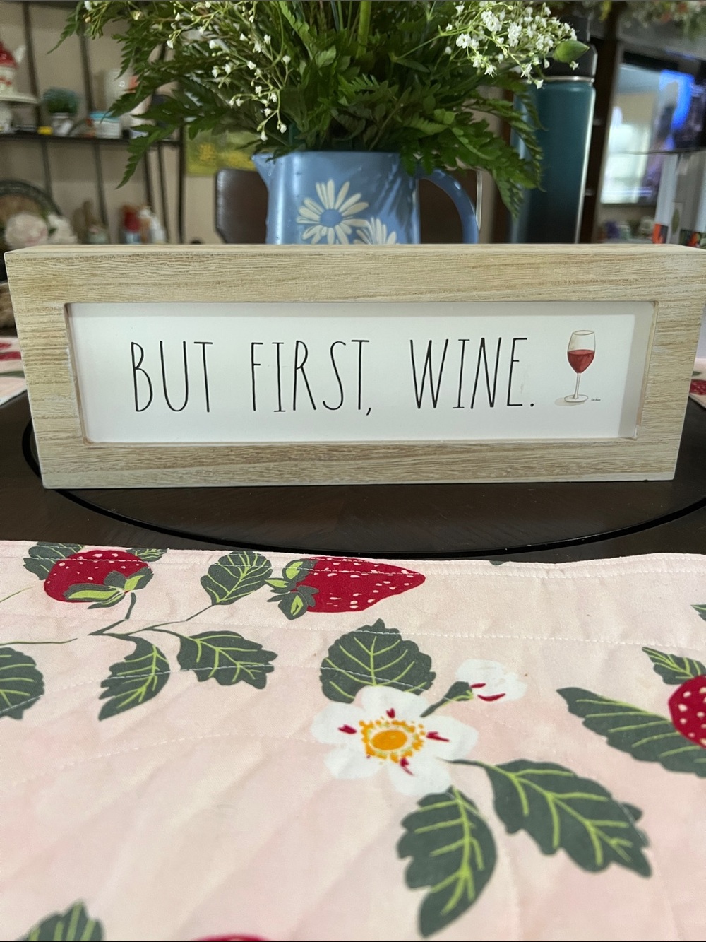 New Rae Dunn Natural Brown Framed Wood BUT FIRST, WINE decoration